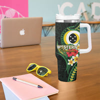 Solomon Islands Western Province Tumbler With Handle Polynesian Pattern With Tropical Flowers LT05 - Polynesian Pride