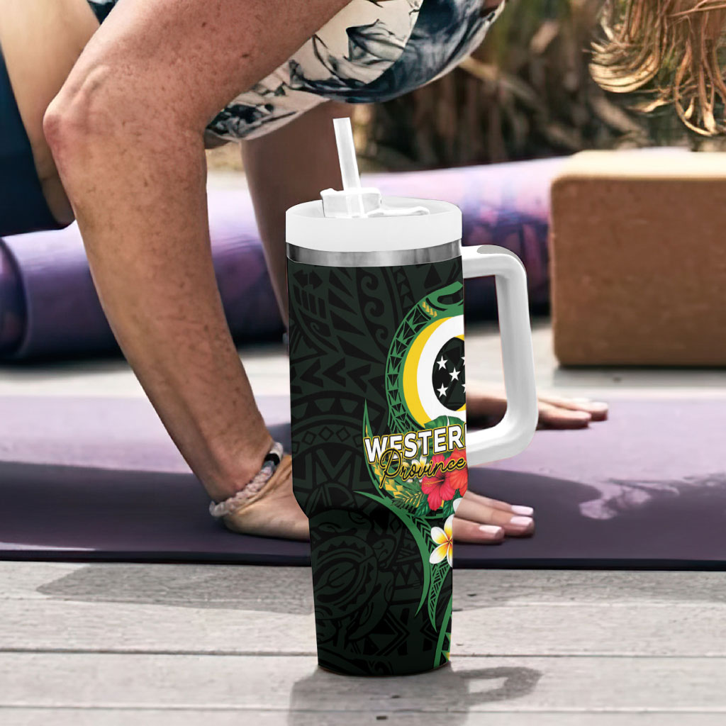 Solomon Islands Western Province Tumbler With Handle Polynesian Pattern With Tropical Flowers LT05 - Polynesian Pride