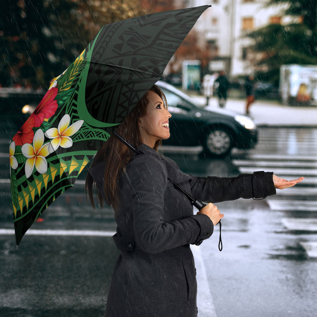 Solomon Islands Western Province Umbrella Polynesian Pattern With Tropical Flowers LT05 - Polynesian Pride