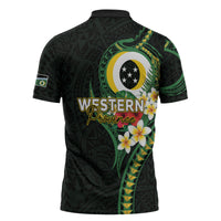 Solomon Islands Western Province Zipper Polo Shirt Polynesian Pattern With Tropical Flowers LT05 - Polynesian Pride