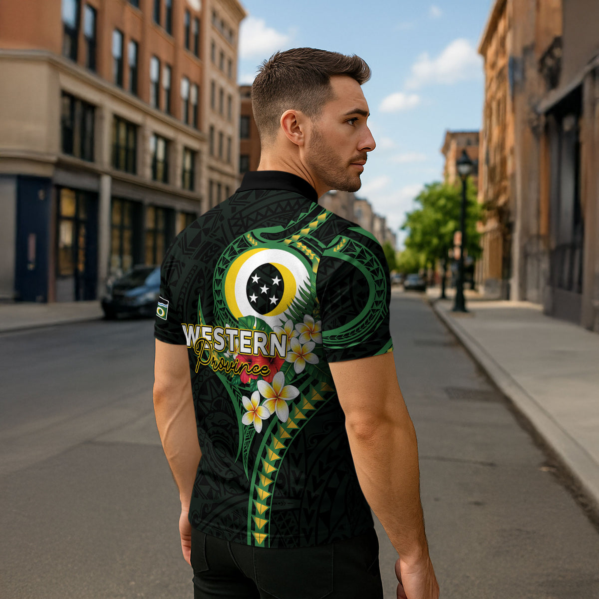 Solomon Islands Western Province Zipper Polo Shirt Polynesian Pattern With Tropical Flowers LT05 - Polynesian Pride