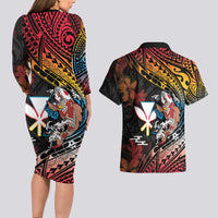 Hawaii And Japan Couples Matching Long Sleeve Bodycon Dress and Hawaiian Shirt Koi Fish With Kanaka Maoli LT05 - Polynesian Pride