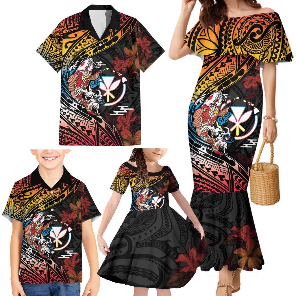 Hawaii And Japan Family Matching Mermaid Dress and Hawaiian Shirt Koi Fish With Kanaka Maoli LT05 - Polynesian Pride