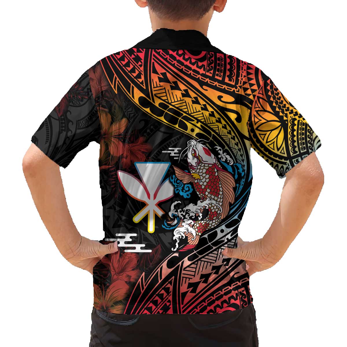 Hawaii And Japan Family Matching Off The Shoulder Long Sleeve Dress and Hawaiian Shirt Koi Fish With Kanaka Maoli LT05 - Polynesian Pride