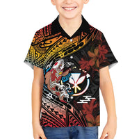 Hawaii And Japan Family Matching Off Shoulder Short Dress and Hawaiian Shirt Koi Fish With Kanaka Maoli LT05 Son's Shirt Black - Polynesian Pride