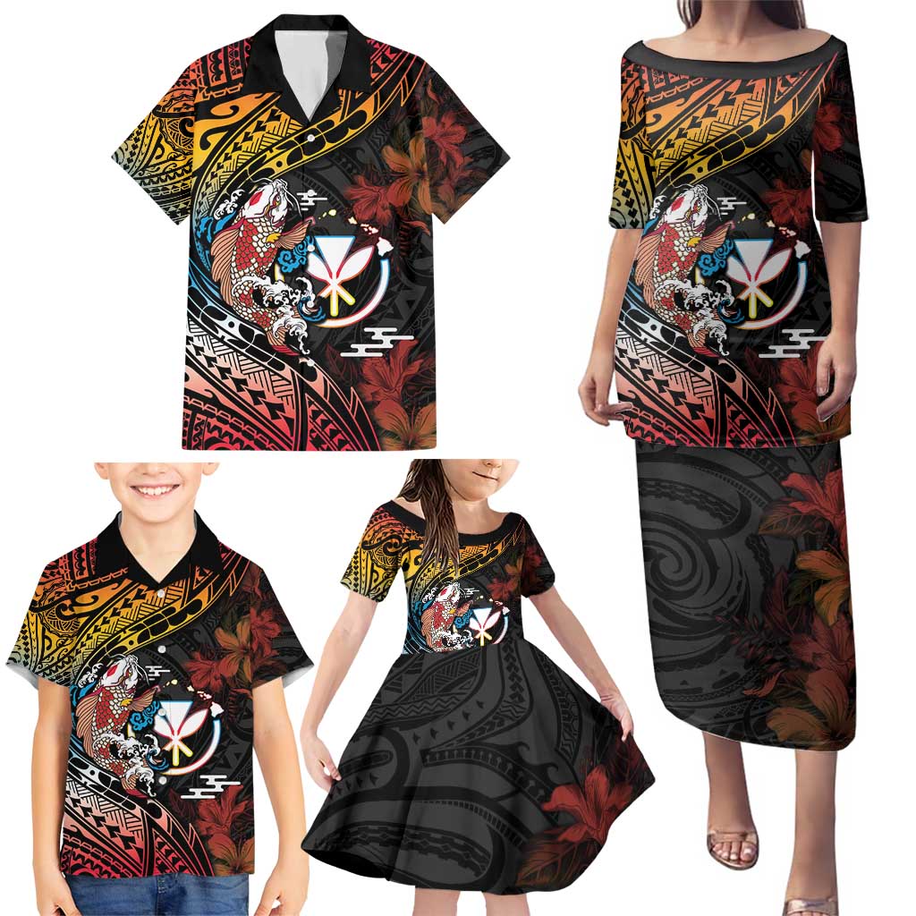 Hawaii And Japan Family Matching Puletasi and Hawaiian Shirt Koi Fish With Kanaka Maoli LT05 - Polynesian Pride