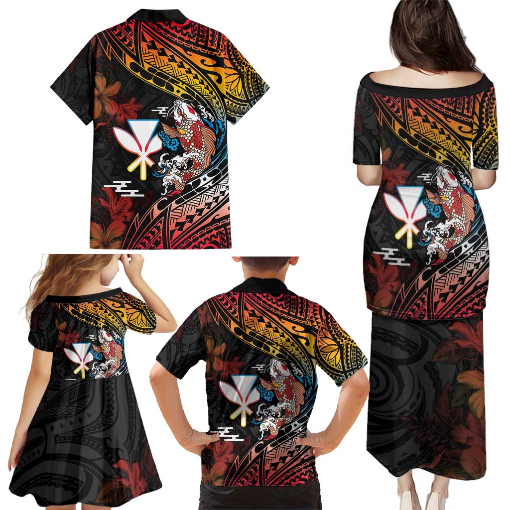 Hawaii And Japan Family Matching Puletasi and Hawaiian Shirt Koi Fish With Kanaka Maoli LT05 - Polynesian Pride