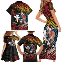 Hawaii And Japan Family Matching Short Sleeve Bodycon Dress and Hawaiian Shirt Koi Fish With Kanaka Maoli LT05 - Polynesian Pride