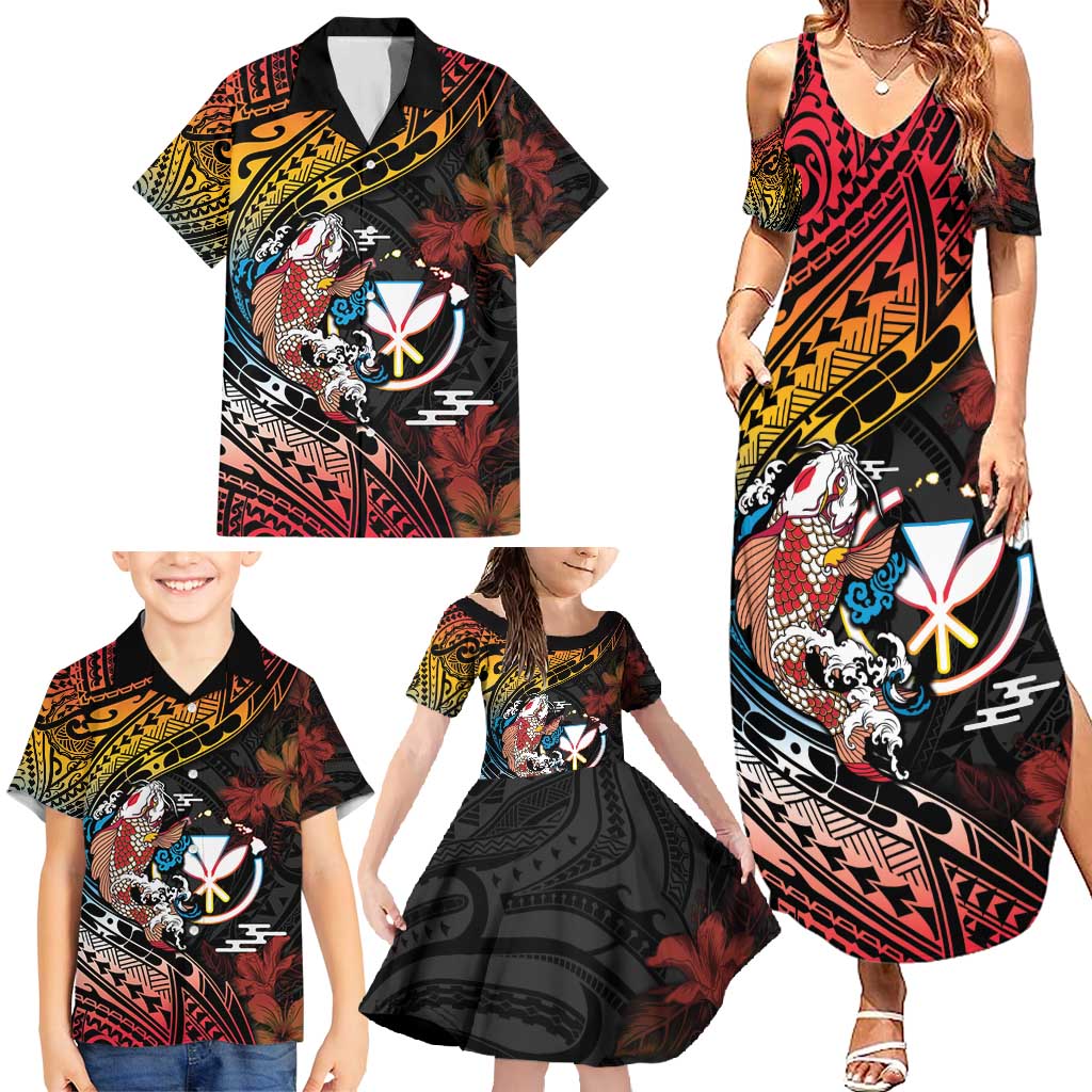 Hawaii And Japan Family Matching Summer Maxi Dress and Hawaiian Shirt Koi Fish With Kanaka Maoli LT05 - Polynesian Pride