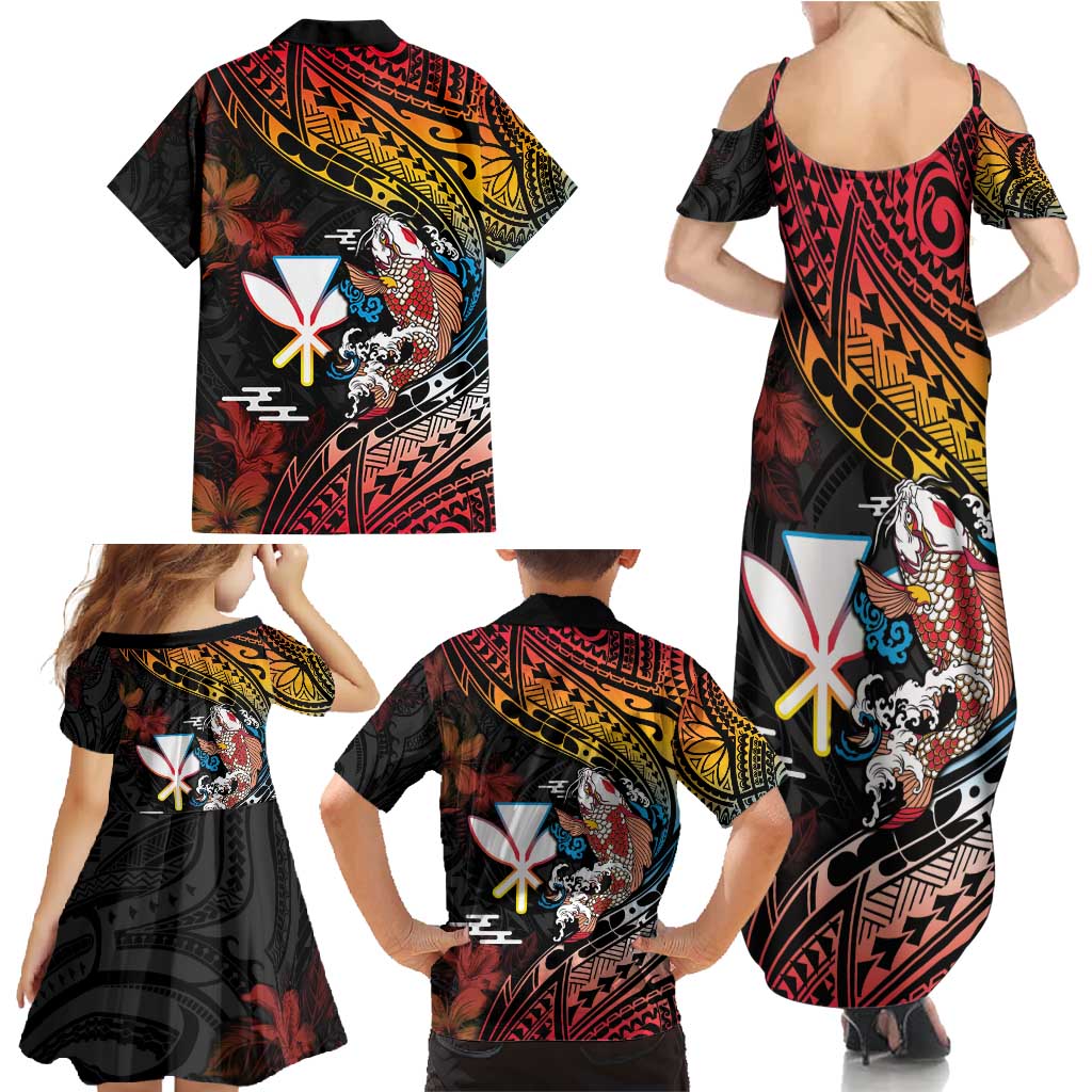 Hawaii And Japan Family Matching Summer Maxi Dress and Hawaiian Shirt Koi Fish With Kanaka Maoli LT05 - Polynesian Pride