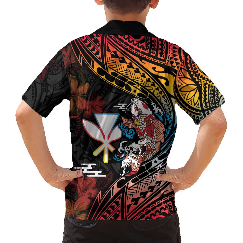 Hawaii And Japan Family Matching Tank Maxi Dress and Hawaiian Shirt Koi Fish With Kanaka Maoli LT05 - Polynesian Pride