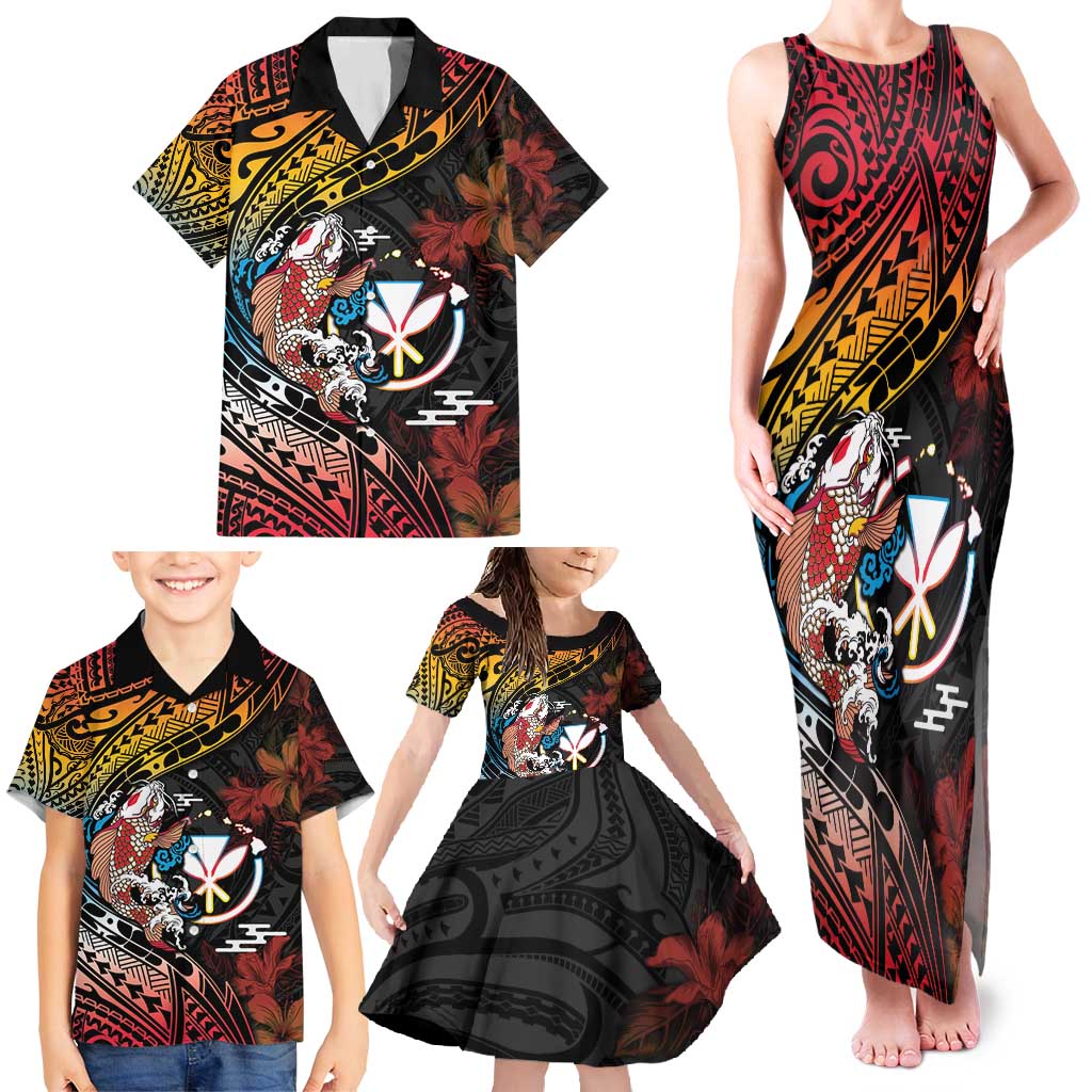 Hawaii And Japan Family Matching Tank Maxi Dress and Hawaiian Shirt Koi Fish With Kanaka Maoli LT05 - Polynesian Pride