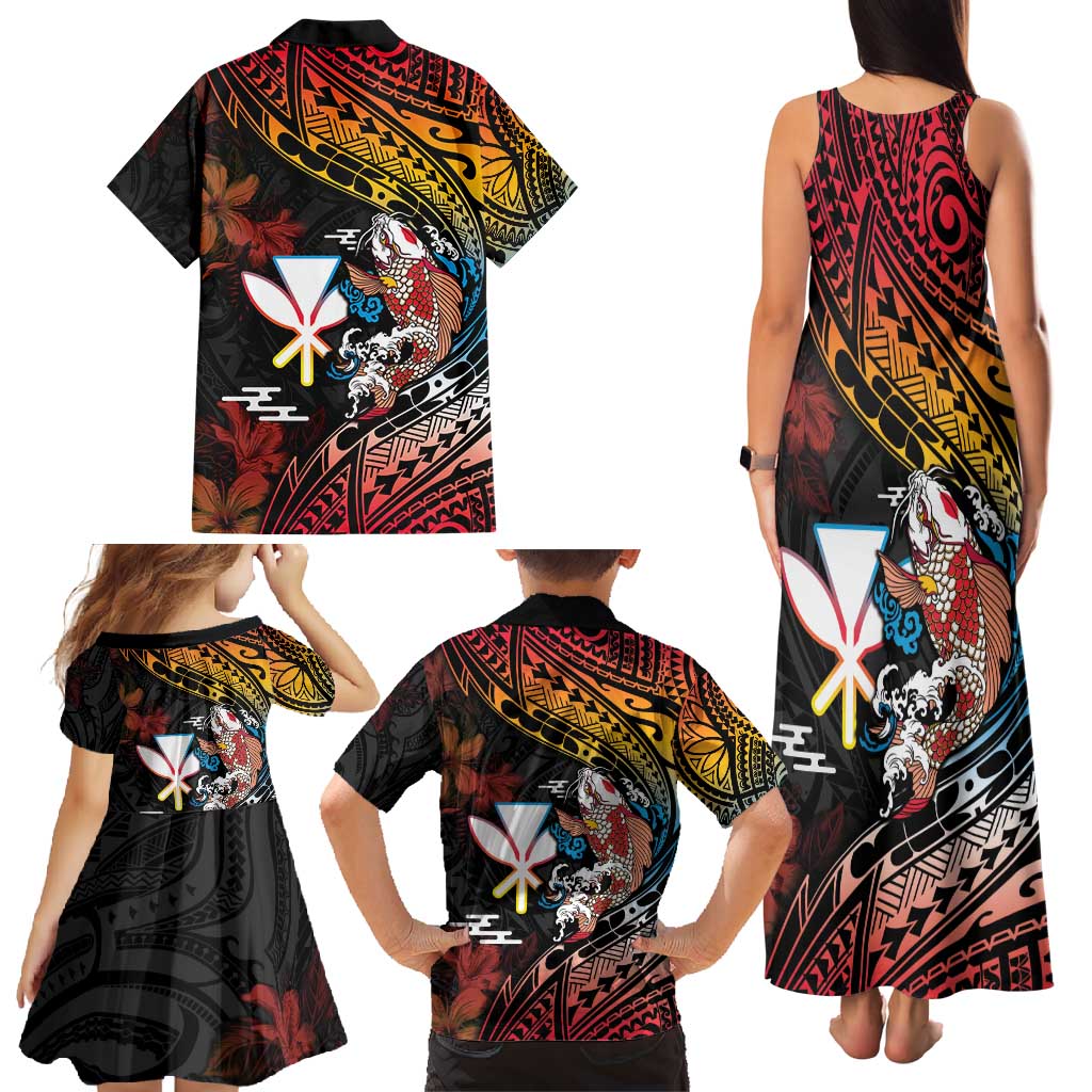 Hawaii And Japan Family Matching Tank Maxi Dress and Hawaiian Shirt Koi Fish With Kanaka Maoli LT05 - Polynesian Pride