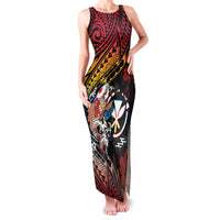 Hawaii And Japan Family Matching Tank Maxi Dress and Hawaiian Shirt Koi Fish With Kanaka Maoli LT05 Mom's Dress Black - Polynesian Pride