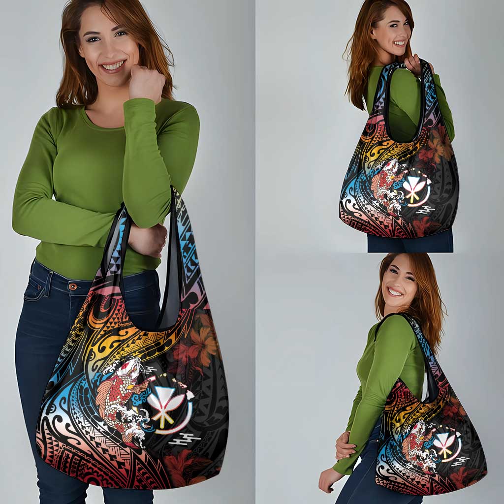Hawaii And Japan Grocery Bag Koi Fish With Kanaka Maoli