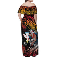 Hawaii And Japan Off Shoulder Maxi Dress Koi Fish With Kanaka Maoli LT05 - Polynesian Pride