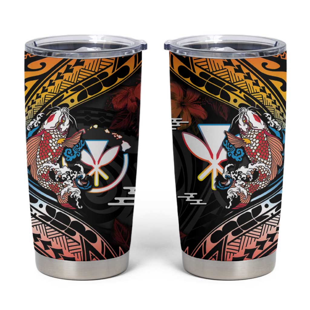 Hawaii And Japan Tumbler Cup Koi Fish With Kanaka Maoli LT05 Black - Polynesian Pride