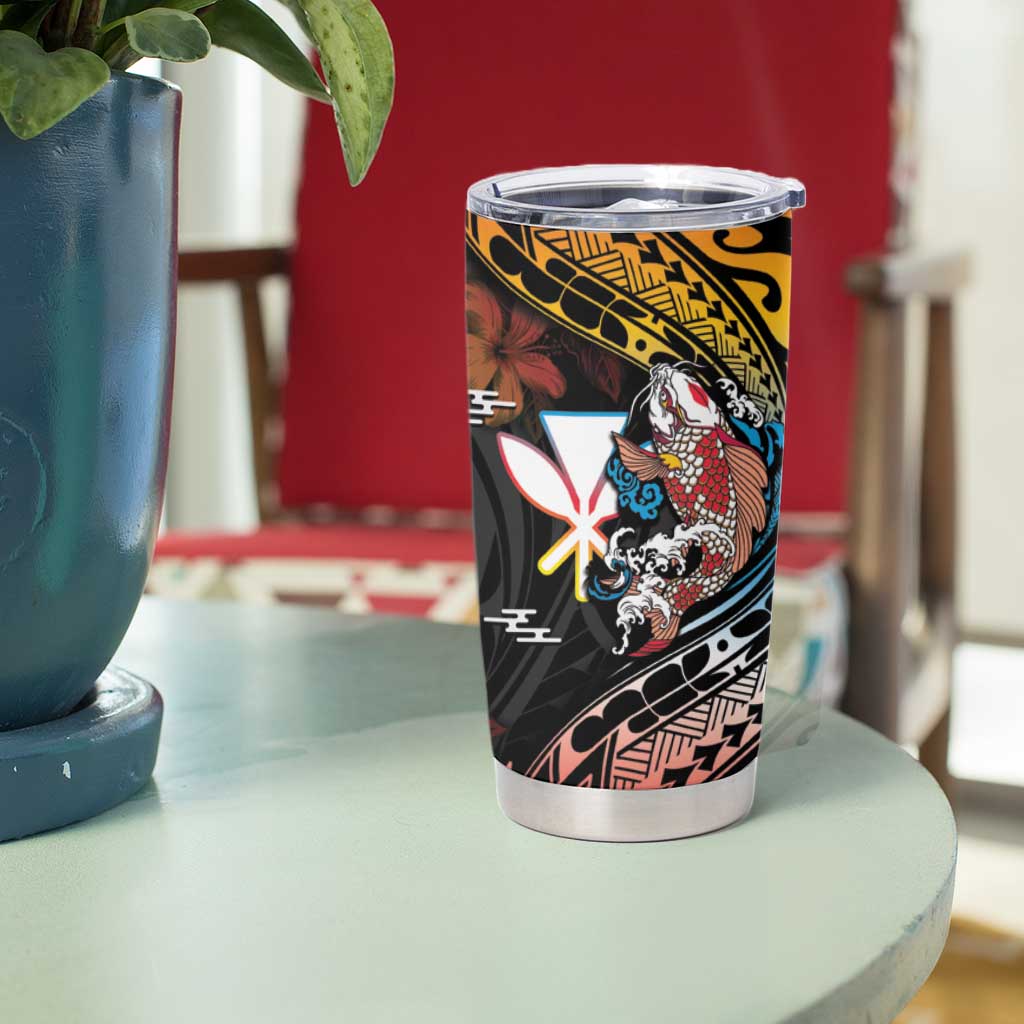 Hawaii And Japan Tumbler Cup Koi Fish With Kanaka Maoli LT05 - Polynesian Pride
