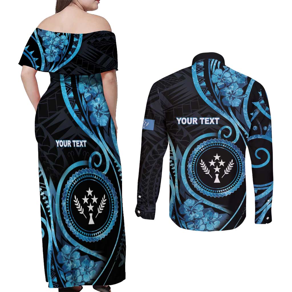 Personalised Kosrae Constitution Day Couples Matching Off Shoulder Maxi Dress and Long Sleeve Button Shirt Ocean Floral Pattern