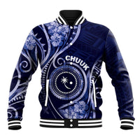 Personalised FSM Chuuk Baseball Jacket Ocean Floral Pattern LT05 Unisex Navy - Polynesian Pride