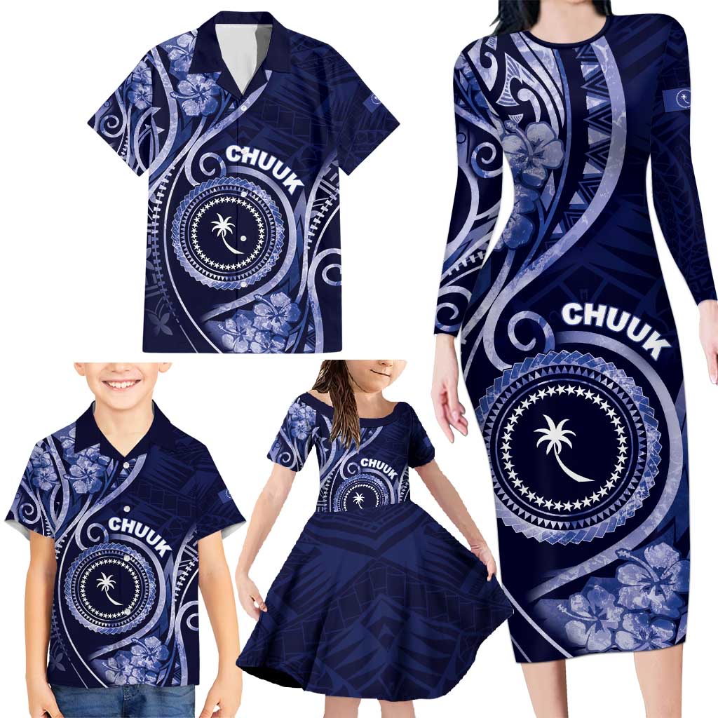 Personalised FSM Chuuk Family Matching Long Sleeve Bodycon Dress and Hawaiian Shirt Ocean Floral Pattern LT05 - Polynesian Pride