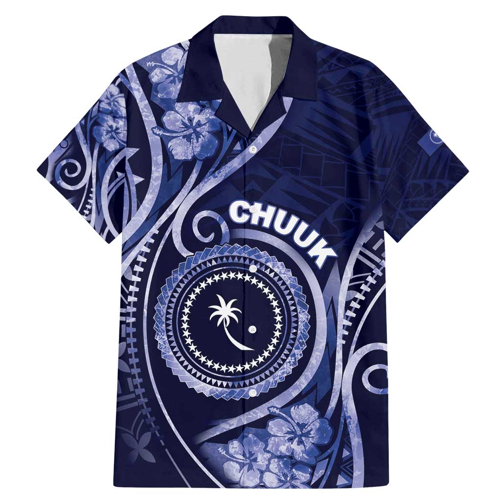 Personalised FSM Chuuk Family Matching Mermaid Dress and Hawaiian Shirt Ocean Floral Pattern LT05 Dad's Shirt - Short Sleeve Navy - Polynesian Pride