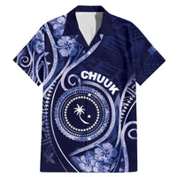 Personalised FSM Chuuk Family Matching Mermaid Dress and Hawaiian Shirt Ocean Floral Pattern LT05 Dad's Shirt - Short Sleeve Navy - Polynesian Pride