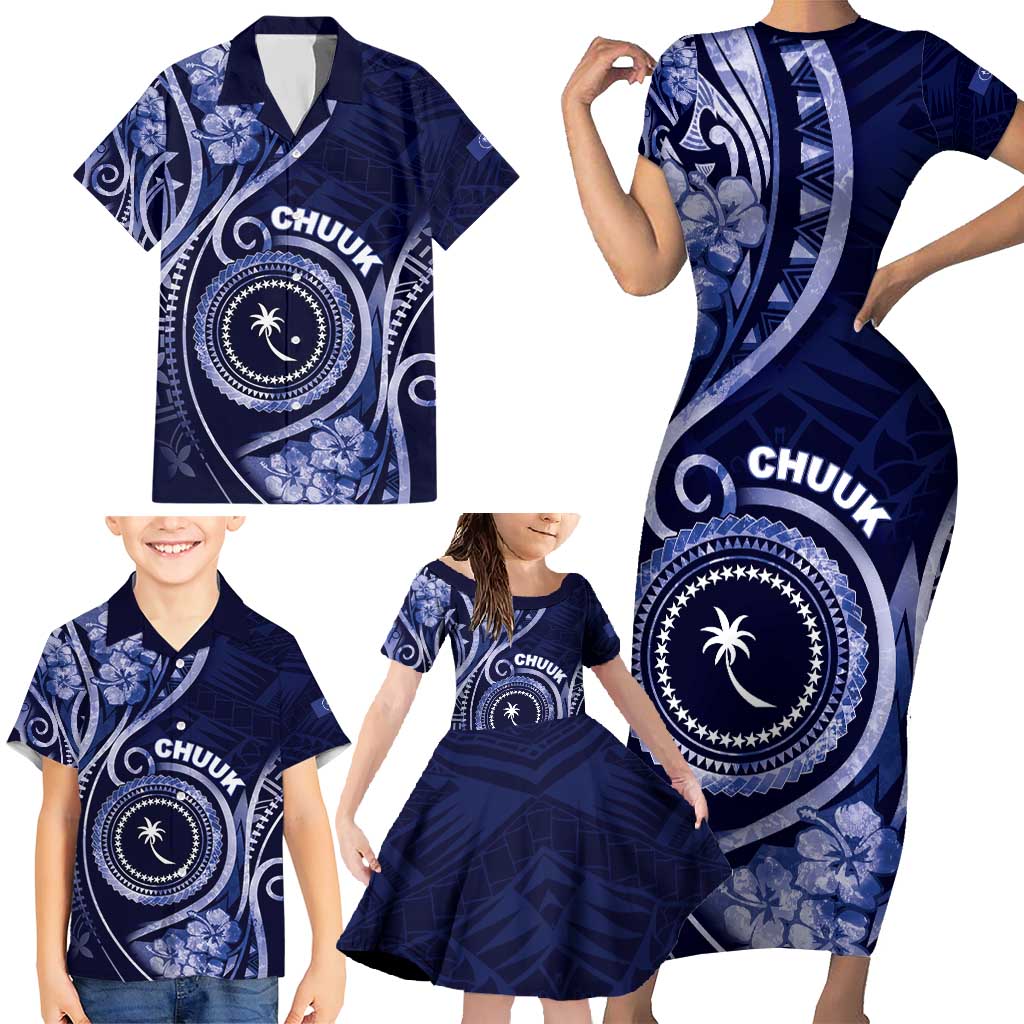 Personalised FSM Chuuk Family Matching Short Sleeve Bodycon Dress and Hawaiian Shirt Ocean Floral Pattern LT05 - Polynesian Pride