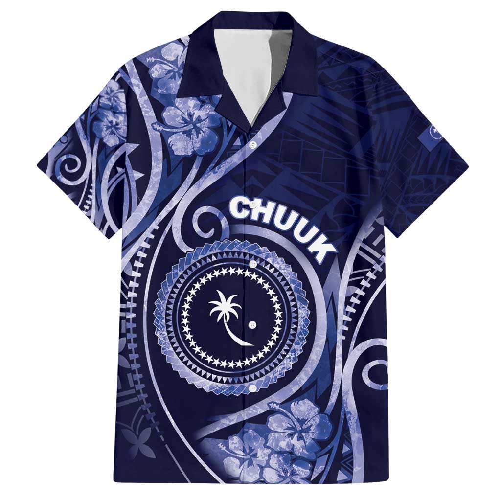 Personalised FSM Chuuk Family Matching Short Sleeve Bodycon Dress and Hawaiian Shirt Ocean Floral Pattern LT05 Dad's Shirt - Short Sleeve Navy - Polynesian Pride