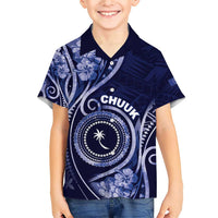 Personalised FSM Chuuk Family Matching Short Sleeve Bodycon Dress and Hawaiian Shirt Ocean Floral Pattern LT05 Son's Shirt Navy - Polynesian Pride