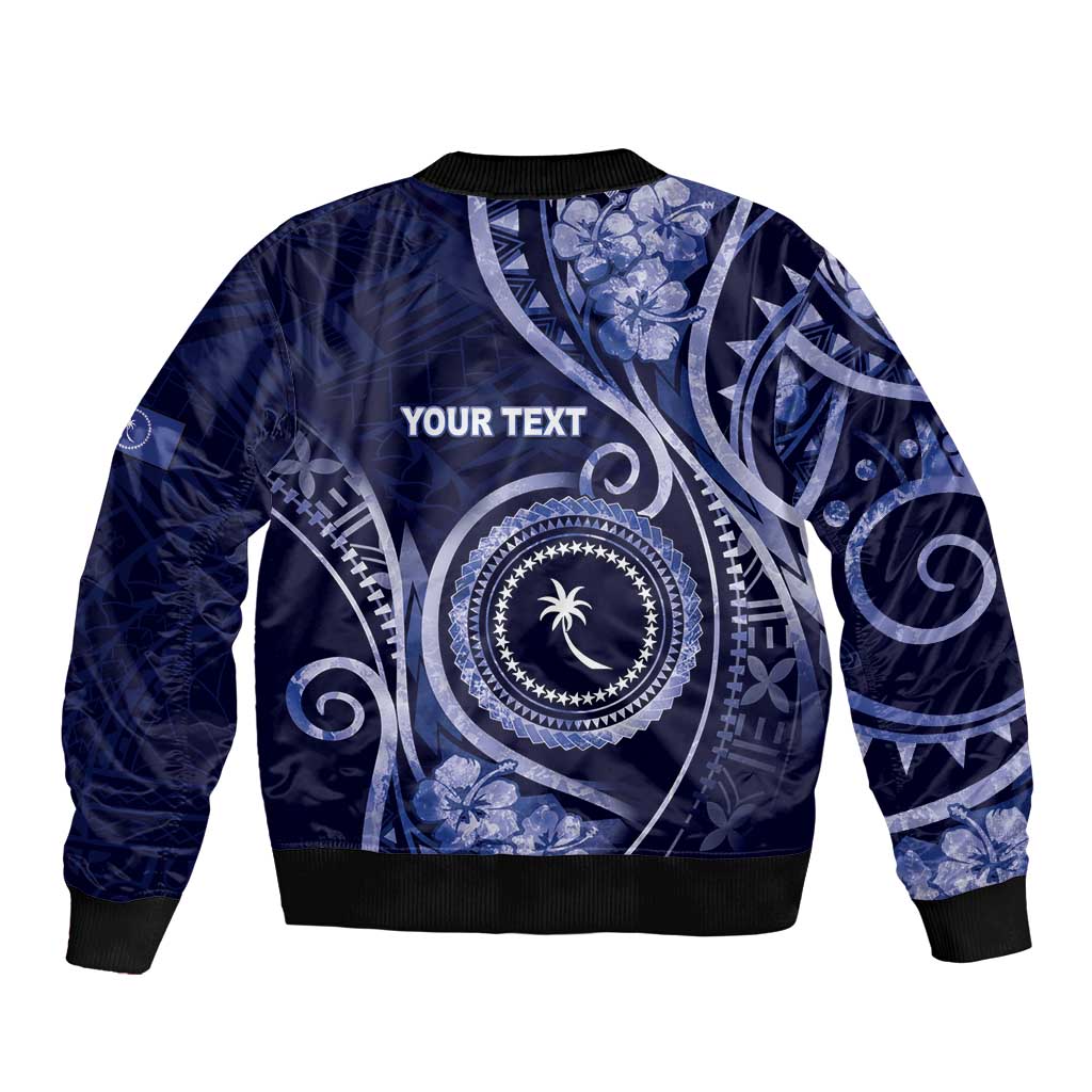 Personalised FSM Chuuk Sleeve Zip Bomber Jacket Ocean Floral Pattern