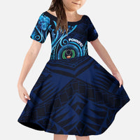 Personalised FSM Pohnpei Family Matching Off The Shoulder Long Sleeve Dress and Hawaiian Shirt Ocean Floral Pattern LT05 Daughter's Dress Blue - Polynesian Pride