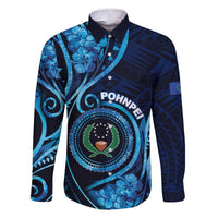 Personalised FSM Pohnpei Family Matching Off The Shoulder Long Sleeve Dress and Hawaiian Shirt Ocean Floral Pattern LT05 Dad's Shirt - Long Sleeve Blue - Polynesian Pride