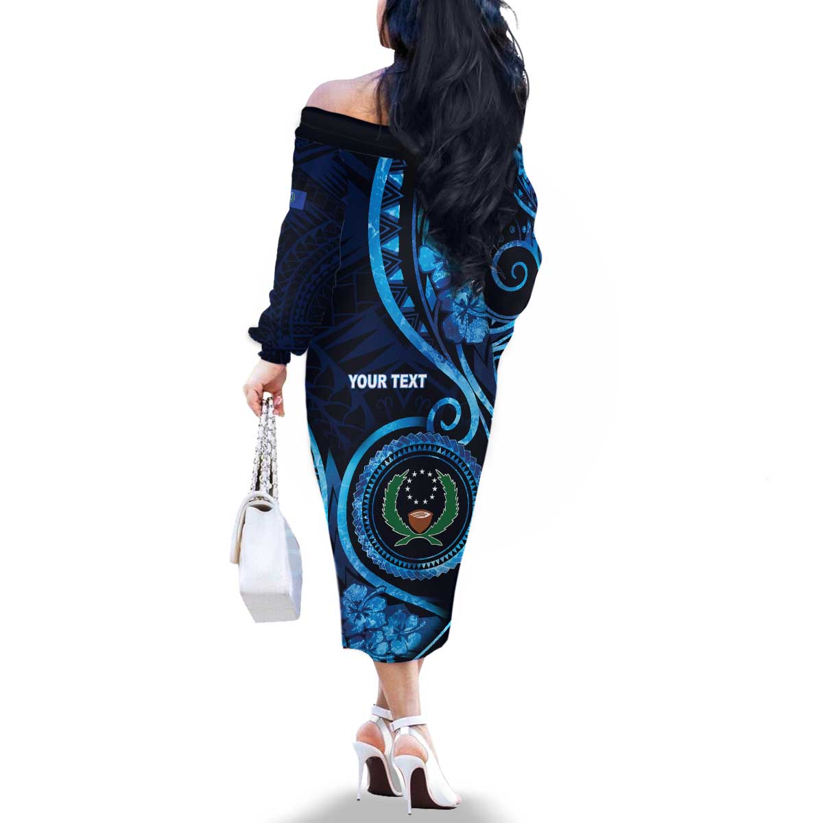 Personalised FSM Pohnpei Family Matching Off The Shoulder Long Sleeve Dress and Hawaiian Shirt Ocean Floral Pattern LT05 - Polynesian Pride