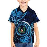 Personalised FSM Pohnpei Family Matching Off The Shoulder Long Sleeve Dress and Hawaiian Shirt Ocean Floral Pattern LT05 Son's Shirt Blue - Polynesian Pride