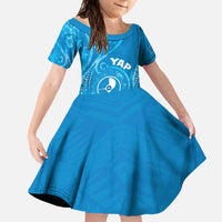 Personalised FSM Yap Family Matching Long Sleeve Bodycon Dress and Hawaiian Shirt Ocean Floral Pattern LT05 Daughter's Dress Blue - Polynesian Pride
