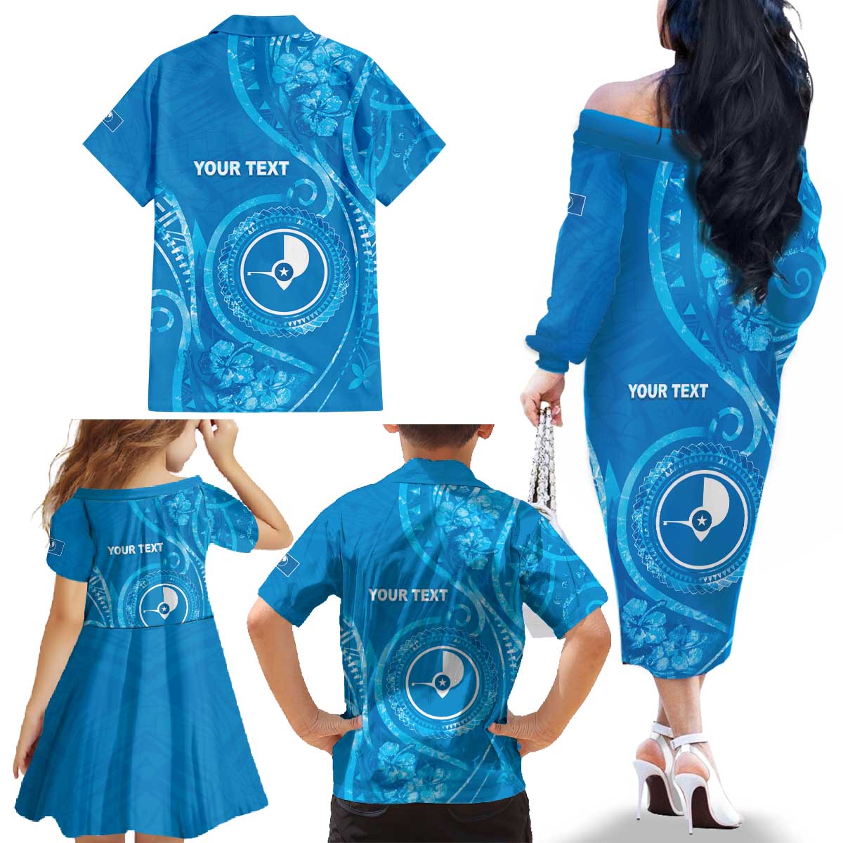 Personalised FSM Yap Family Matching Off The Shoulder Long Sleeve Dress and Hawaiian Shirt Ocean Floral Pattern LT05 - Polynesian Pride