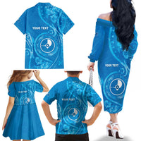 Personalised FSM Yap Family Matching Off The Shoulder Long Sleeve Dress and Hawaiian Shirt Ocean Floral Pattern LT05 - Polynesian Pride