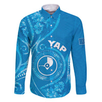 Personalised FSM Yap Family Matching Off The Shoulder Long Sleeve Dress and Hawaiian Shirt Ocean Floral Pattern LT05 Dad's Shirt - Long Sleeve Blue - Polynesian Pride