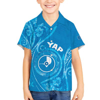Personalised FSM Yap Family Matching Off The Shoulder Long Sleeve Dress and Hawaiian Shirt Ocean Floral Pattern LT05 Son's Shirt Blue - Polynesian Pride
