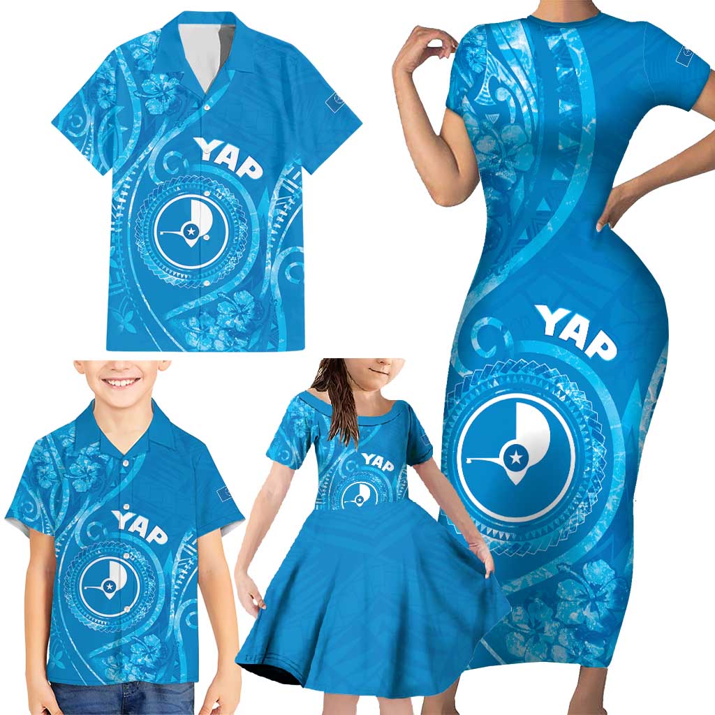 Personalised FSM Yap Family Matching Short Sleeve Bodycon Dress and Hawaiian Shirt Ocean Floral Pattern LT05 - Polynesian Pride