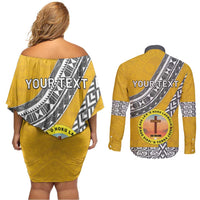 Personalised Anastasis College Couples Matching Off Shoulder Short Dress and Long Sleeve Button Shirt Tonga Unique Style LT05 - Polynesian Pride