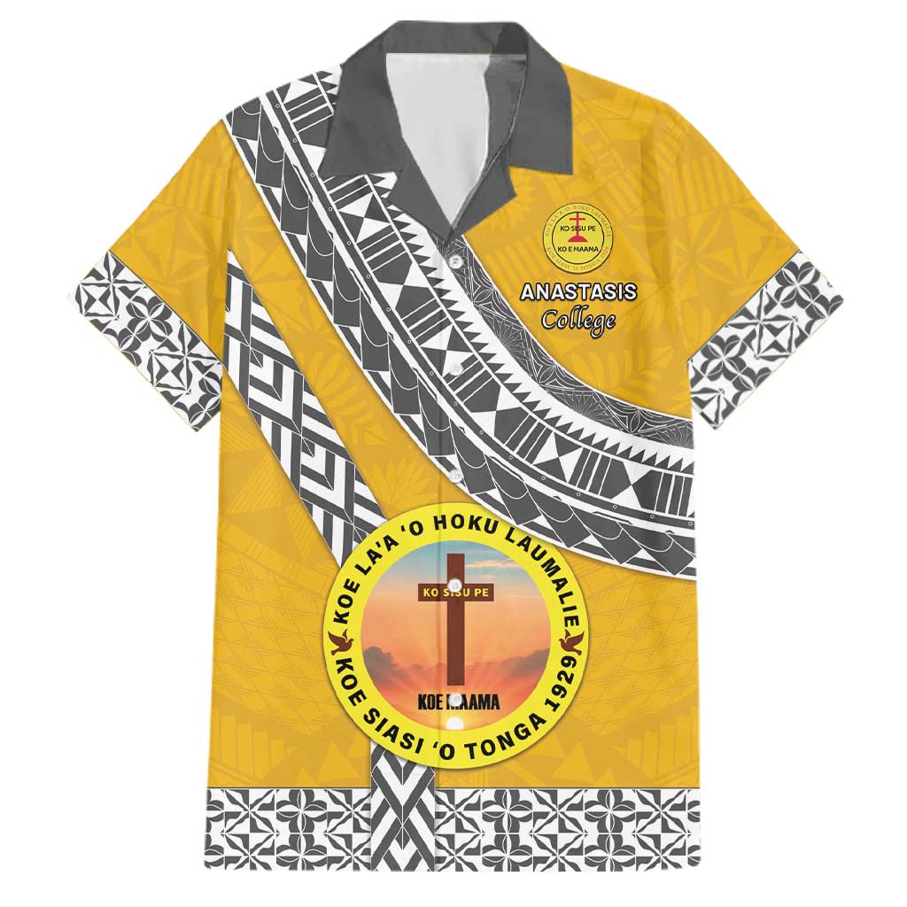 Personalised Anastasis College Family Matching Off The Shoulder Long Sleeve Dress and Hawaiian Shirt Tonga Unique Style LT05 Dad's Shirt - Short Sleeve Yellow - Polynesian Pride