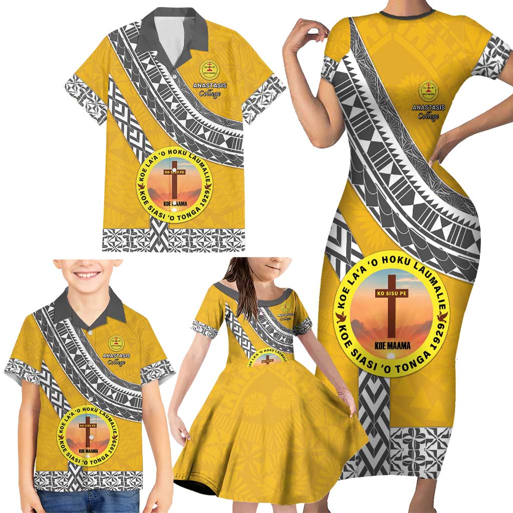 Personalised Anastasis College Family Matching Short Sleeve Bodycon Dress and Hawaiian Shirt Tonga Unique Style - Polynesian Pride