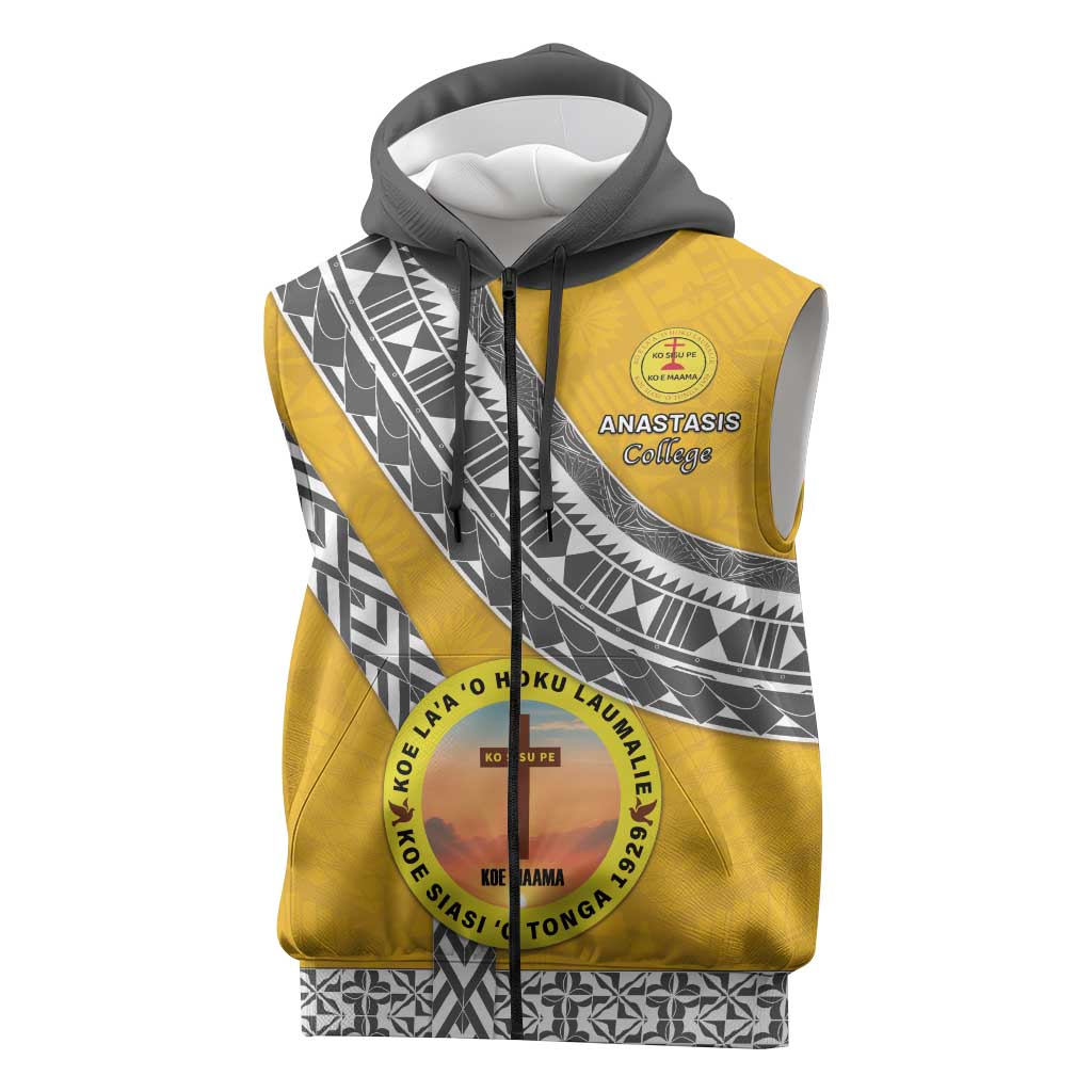 Personalised Anastasis College Sleeveless Zip Hoodie Tonga Unique Style - Polynesian Pride