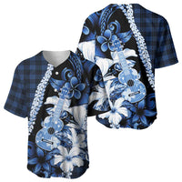 Hawaii Ukulele Baseball Jersey Tropical Flowers With Palaka Effect Blue Version - Polynesian Pride