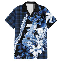Hawaii Ukulele Hawaiian Shirt Tropical Flowers With Palaka Effect Blue Version - Polynesian Pride