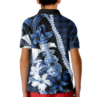 Hawaii Ukulele Kid Polo Shirt Tropical Flowers With Palaka Effect Blue Version - Polynesian Pride