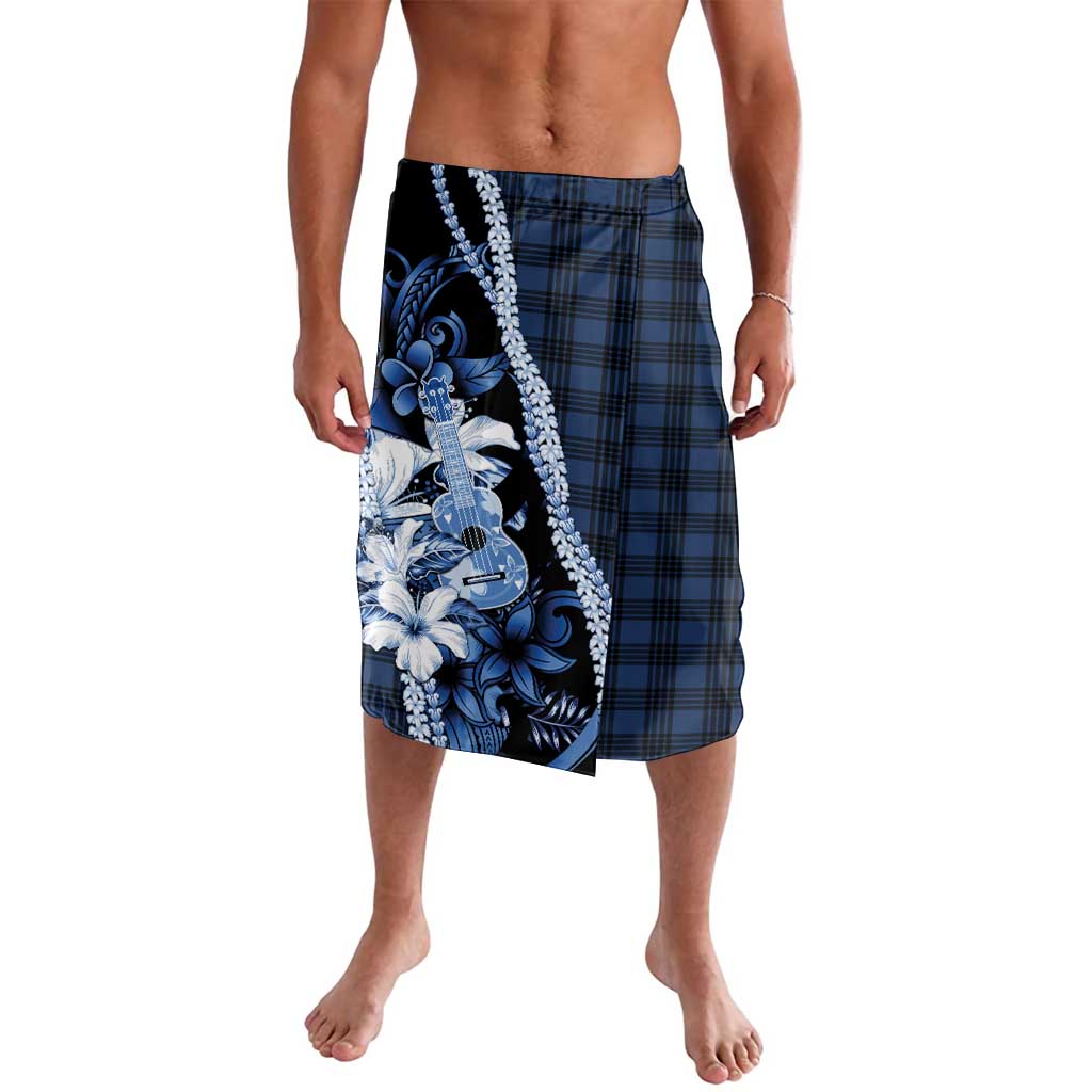 Hawaii Ukulele Lavalava Tropical Flowers With Palaka Effect Blue Version - Polynesian Pride