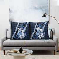 Hawaii Ukulele Pillow Cover Tropical Flowers With Palaka Effect Blue Version - Polynesian Pride
